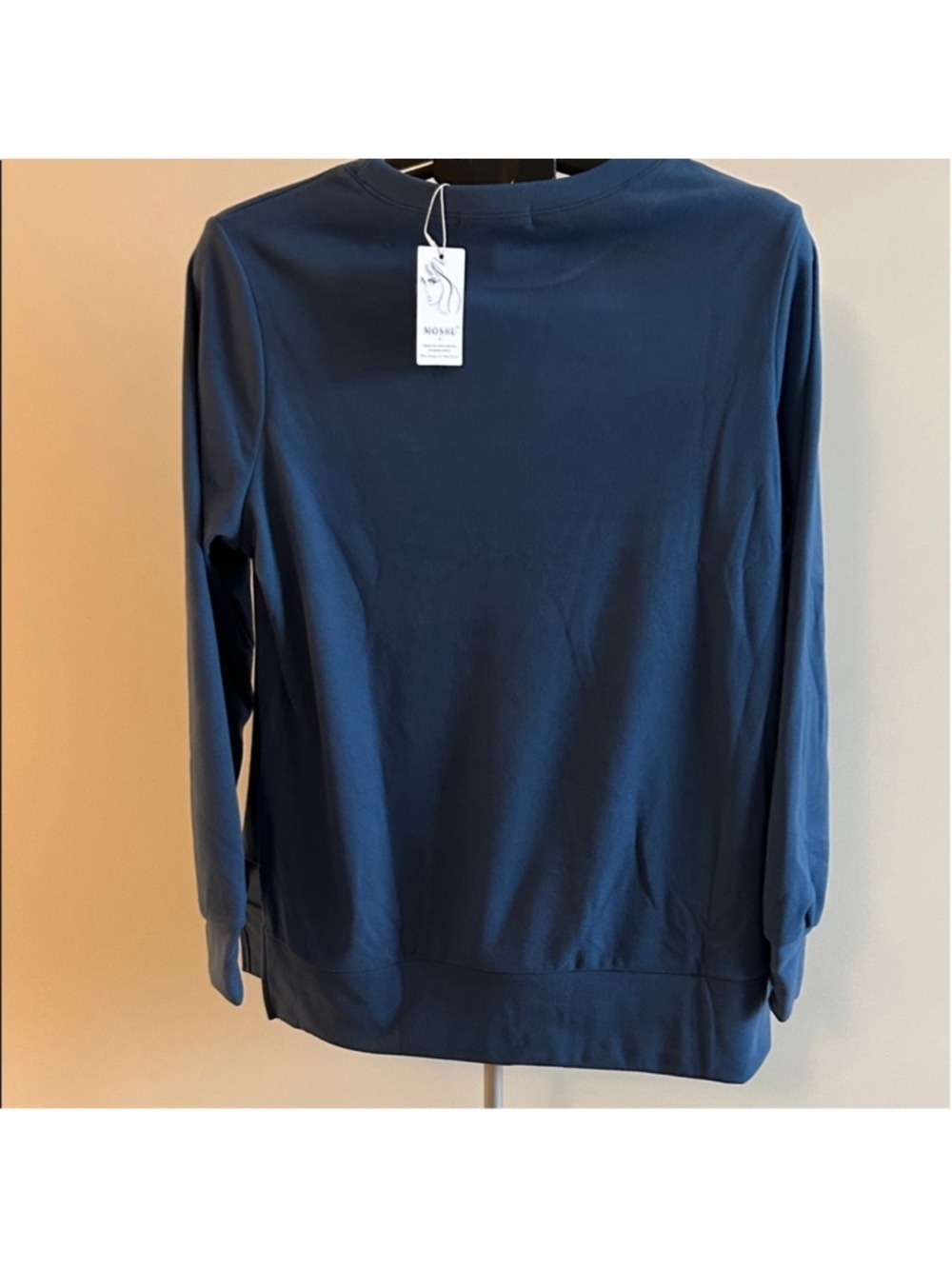 Women's Blue Crew Neck Sweater - Picture 3 of 4
